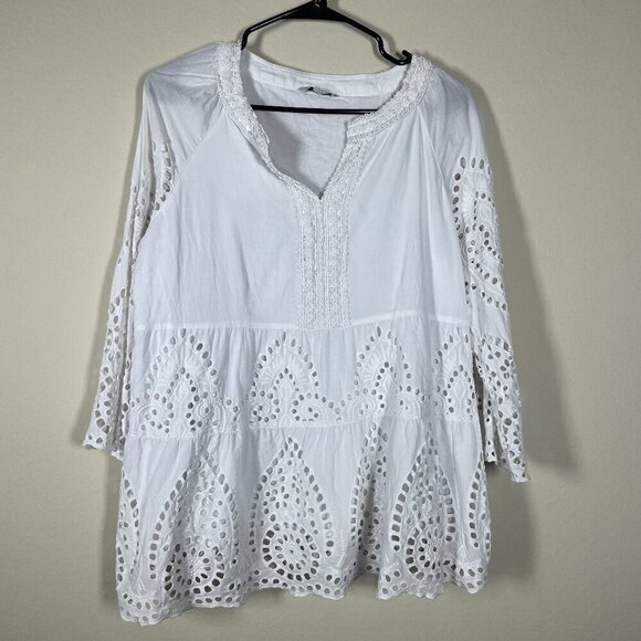 John Mark Tops - John Mark White Eyelet Blouse Women's Medium Top Cottagecore Coastal Boho!